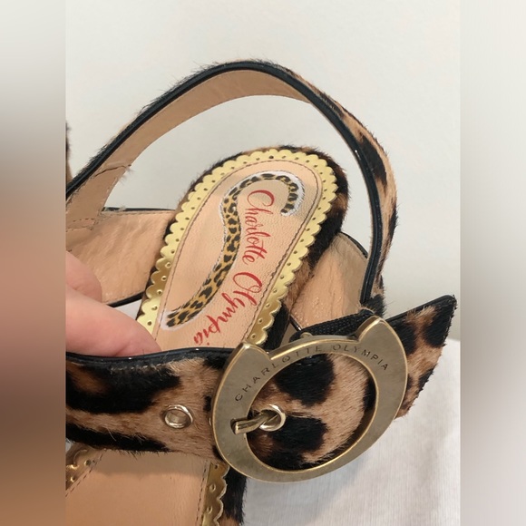 Charlotte Olympia Leopard Print Calf Hair Platform Heels Tan Black 37 - Picture 4 of 6